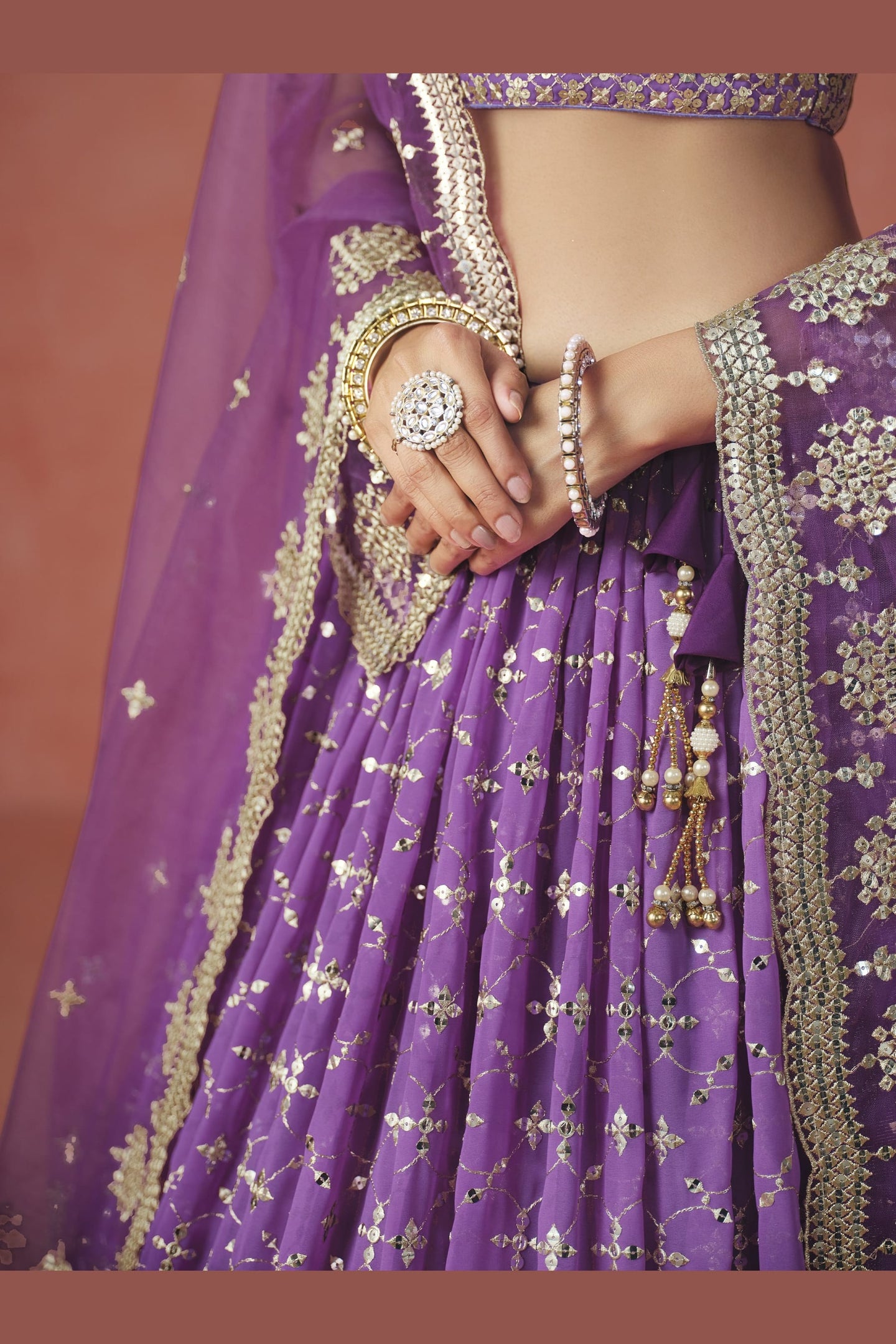 Purple Georgette Lehenga Choli For Indian & Pakistani Wedding Festival - Sequins & Thread Embroidery Work, Zari Work