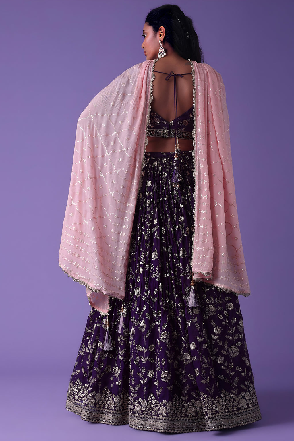 Purple Georgette Lehenga Choli For Indian & Pakistani Wedding Festival - Zari Work, Sequence Embroidery Work