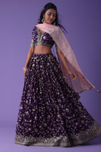 Purple Georgette Lehenga Choli For Indian & Pakistani Wedding Festival - Zari Work, Sequence Embroidery Work