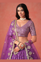 Purple Georgette Lehenga Choli For Indian & Pakistani Wedding Festival - Sequins & Thread Embroidery Work, Zari Work