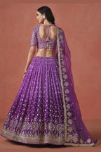 Purple Georgette Lehenga Choli For Indian & Pakistani Wedding Festival - Sequins & Thread Embroidery Work, Zari Work
