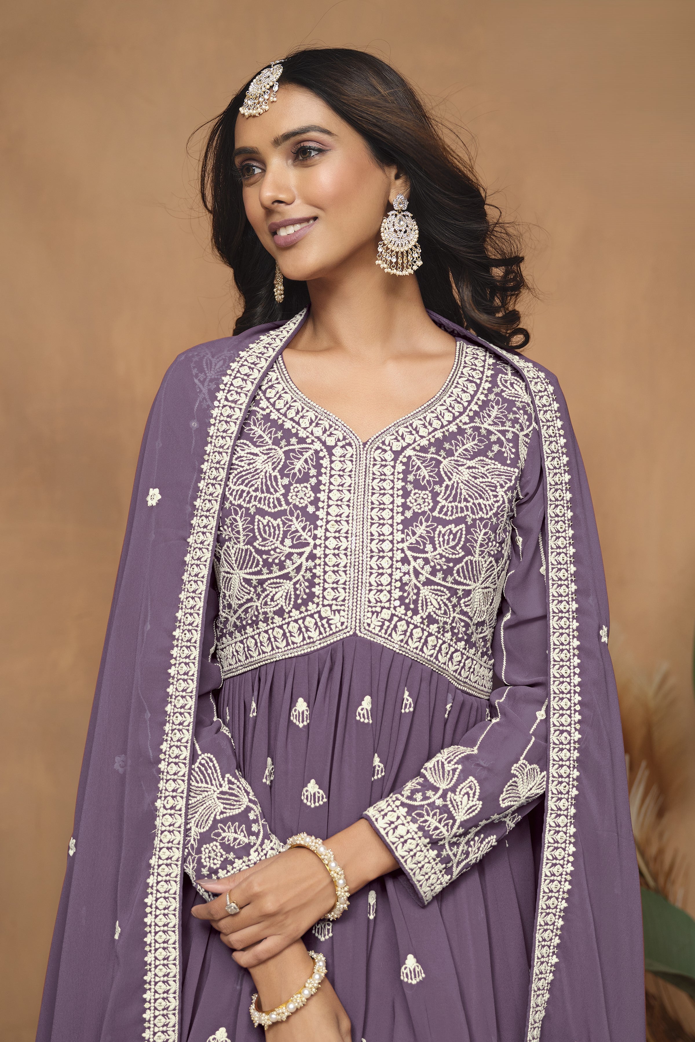 Purple Georgette Light Sharara Suit with Thread Embroidery