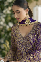 Purple Georgette Palazzo Suit For Indian & Pakistani Wedding Festival - Embroidery Work, Swarovski Work