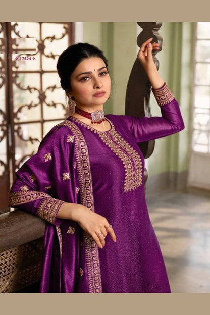 Purple Georgette Silk Salwar Kameez Suit For Indian Festivals & Pakistani Weddings Dress - Thread Embroidery Work