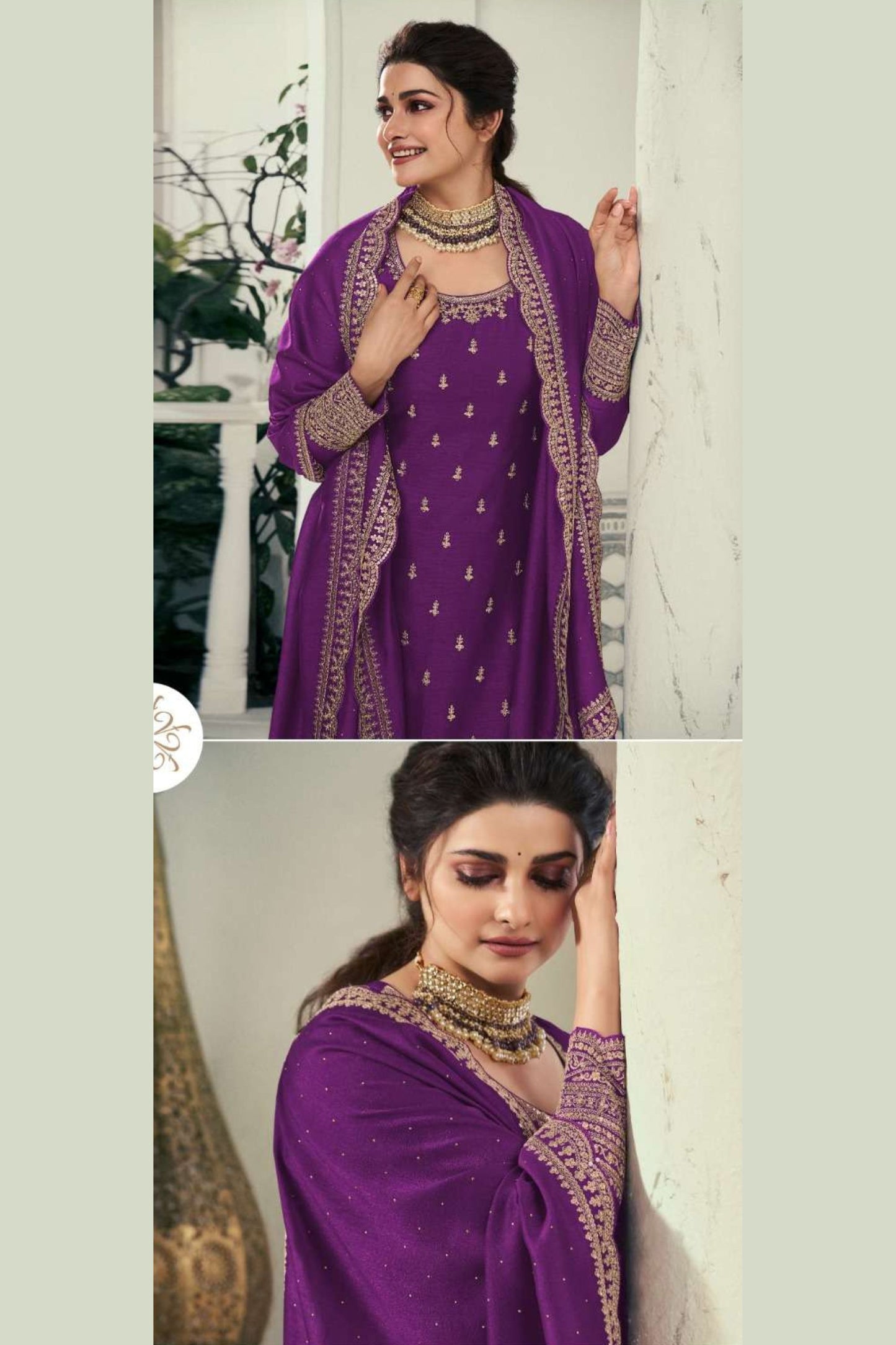 Purple Georgette Silk Salwar Kameez Suit For Indian Festivals & Pakistani Weddings Dress - Thread Embroidery Work