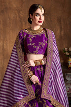 Purple Mulberry Silk Lehenga for Women with Zari and Sequins Work