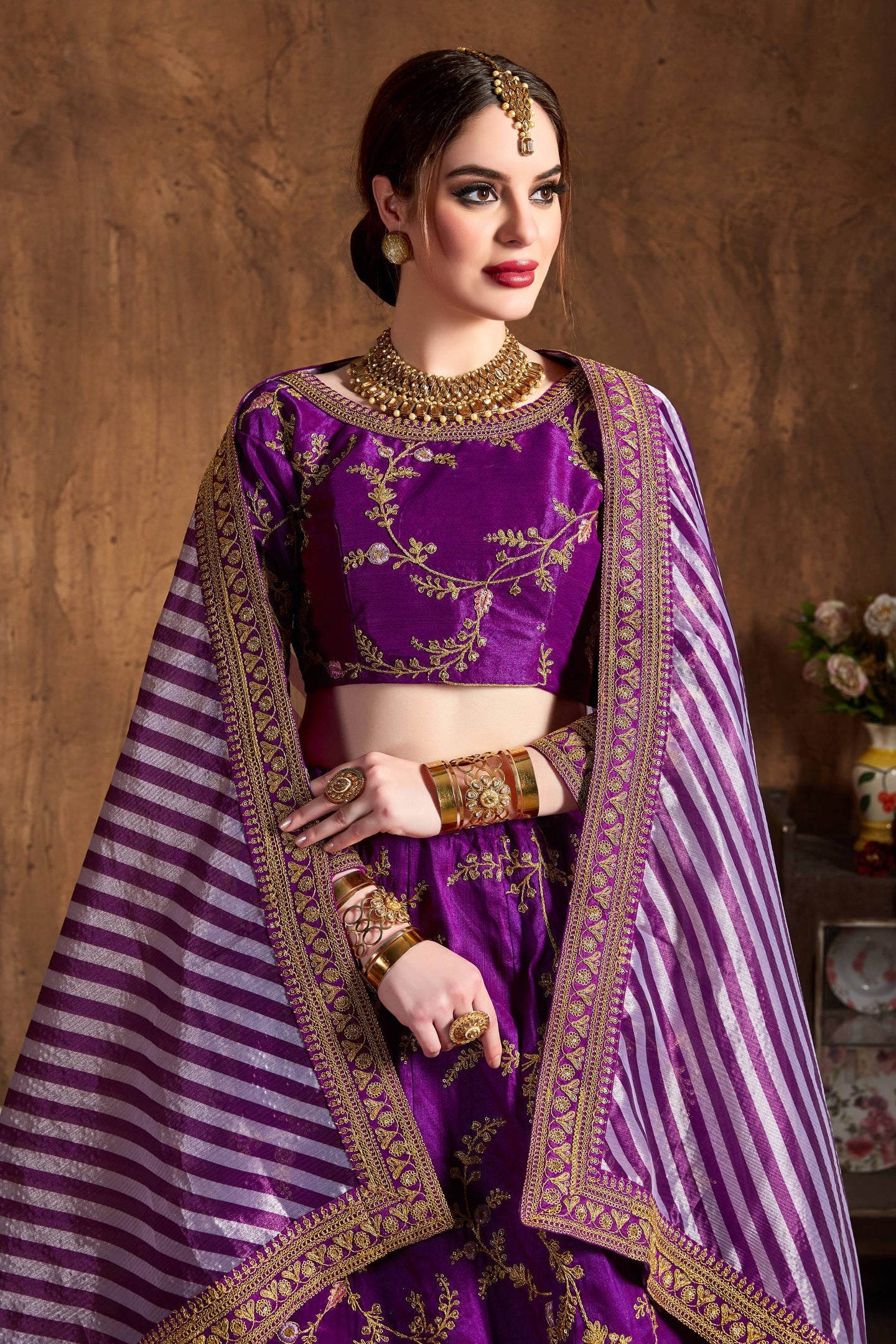 Purple Mulberry Silk Lehenga for Women with Zari and Sequins Work