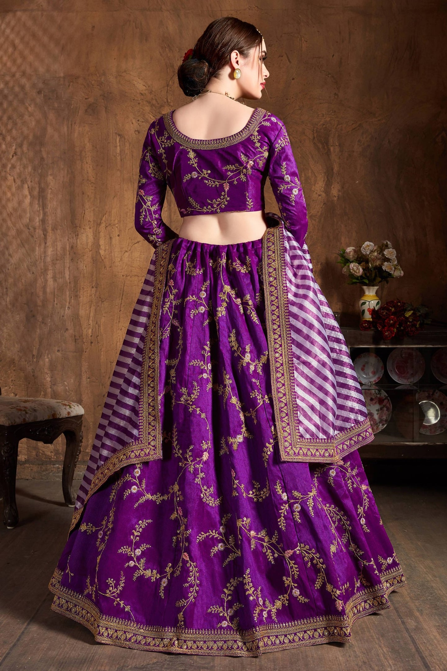 Purple Mulberry Silk Lehenga for Women with Zari and Sequins Work