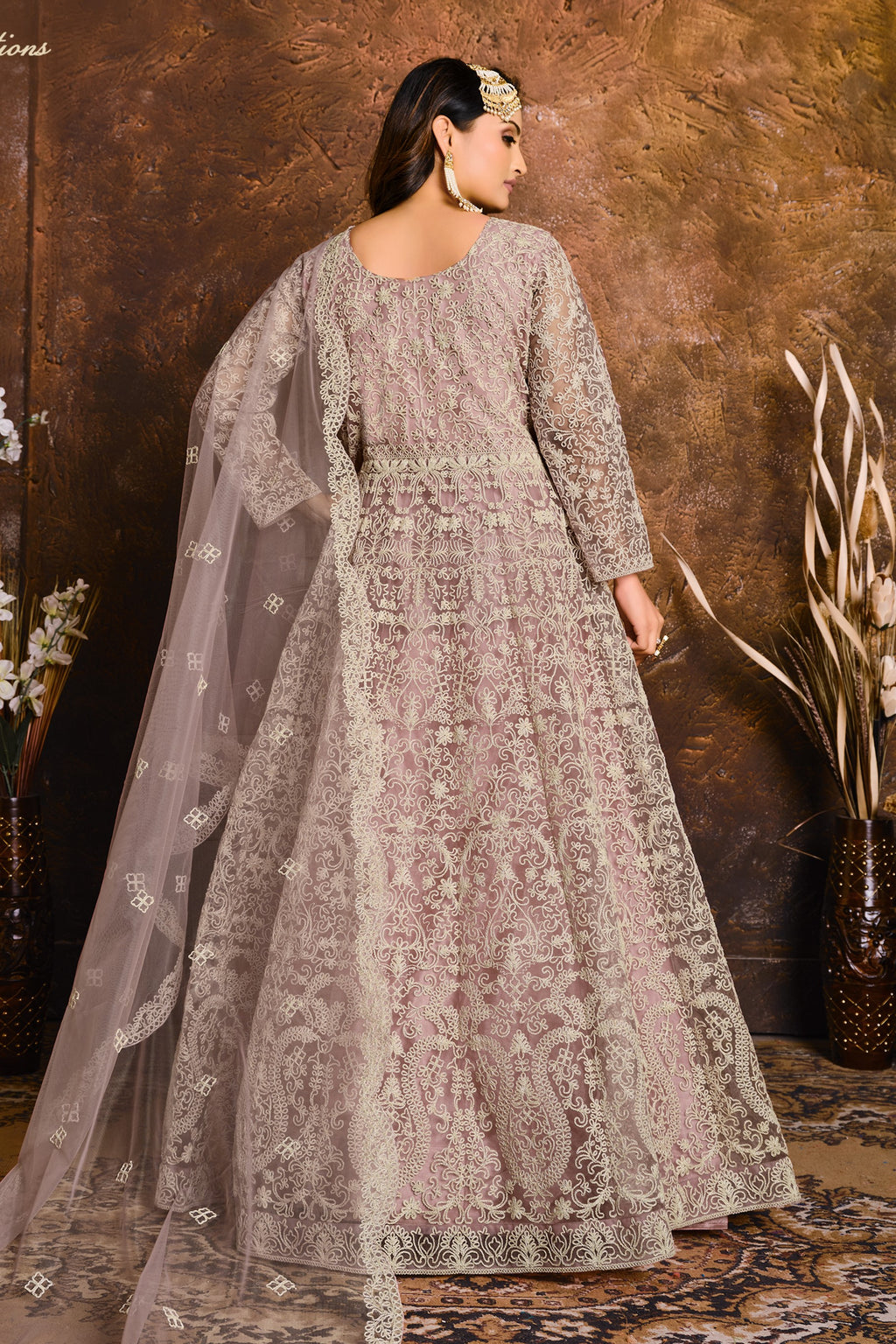 Purple Net Anarkali with Embroidery for Sangeet Outfits for Women