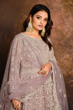 Purple Net Anarkali with Embroidery for Sangeet Outfits for Women