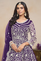 Purple Net Dori Work Anarkali for Wedding Function