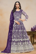 Purple Net Dori Work Anarkali for Wedding Function