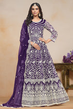 Purple Net Dori Work Anarkali for Wedding Function