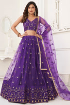 Purple Net Lengha Choli For Indian Festivals & Pakistani Weddings Dress - Embroidery Work