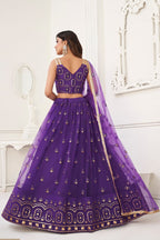 Purple Net Lengha Choli For Indian Festivals & Pakistani Weddings Dress - Embroidery Work