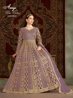 Purple Net Pakistani Anarkali Suit with Sequins and Dori Work