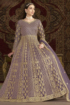 Purple Net Pakistani Anarkali Suit with Sequins and Dori Work