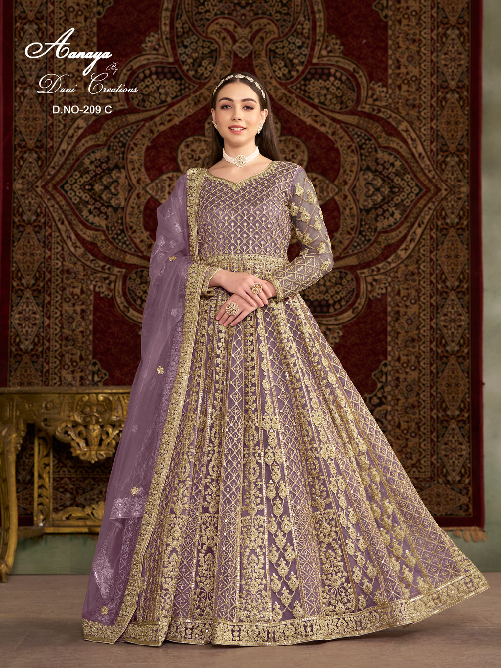 Purple Net Pakistani Anarkali Suit with Sequins and Dori Work