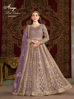 Purple Net Pakistani Anarkali Suit with Sequins and Dori Work