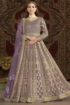 Purple Net Pakistani Anarkali Suit with Sequins and Dori Work
