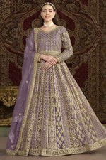 Purple Net Pakistani Anarkali Suit with Sequins and Dori Work
