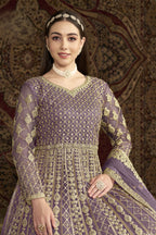 Purple Net Pakistani Anarkali Suit with Sequins and Dori Work