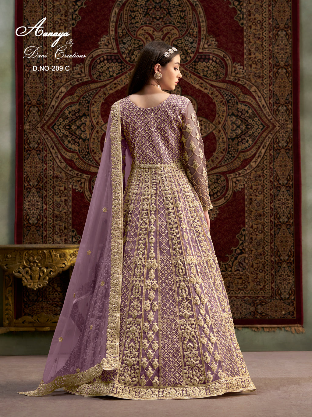 Purple Net Pakistani Anarkali Suit with Sequins and Dori Work
