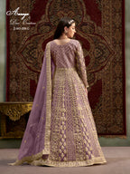 Purple Net Pakistani Anarkali Suit with Sequins and Dori Work