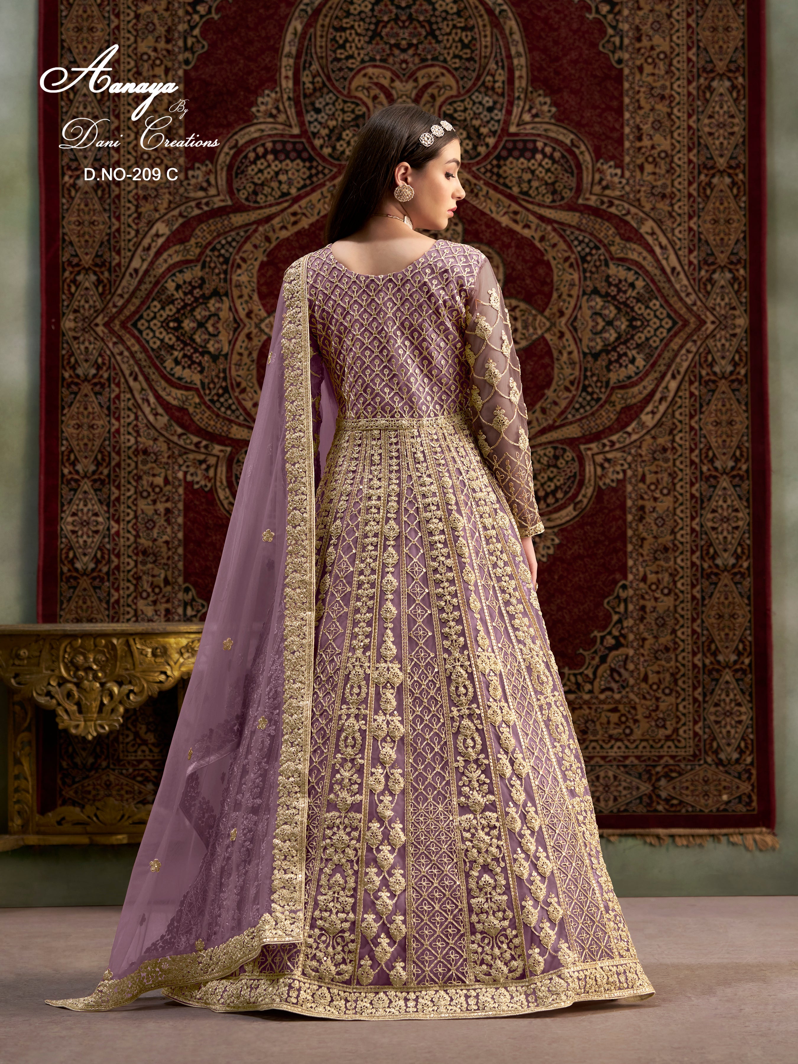 Purple Net Pakistani Anarkali Suit with Sequins and Dori Work