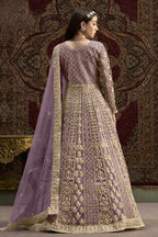 Purple Net Pakistani Anarkali Suit with Sequins and Dori Work