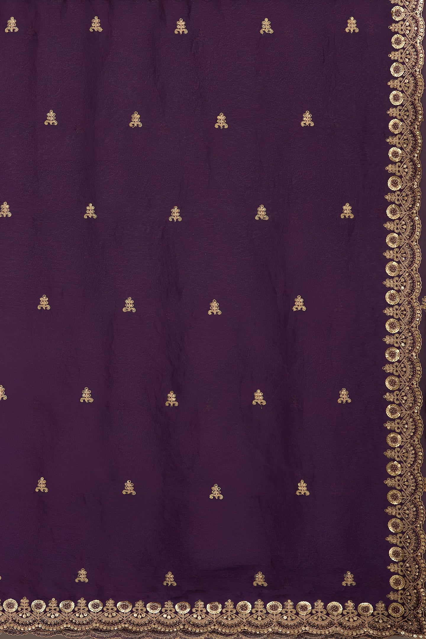 Purple Tissue Saree with Stitched Blouse in Sequin Zari and Pearl Work