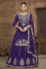 Purple Vichitra Silk Pakistani Skirt Suit with Sequins Work