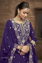 Purple Vichitra Silk Pakistani Skirt Suit with Sequins Work