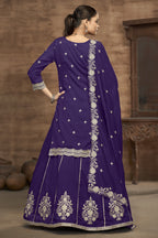 Purple Vichitra Silk Pakistani Skirt Suit with Sequins Work