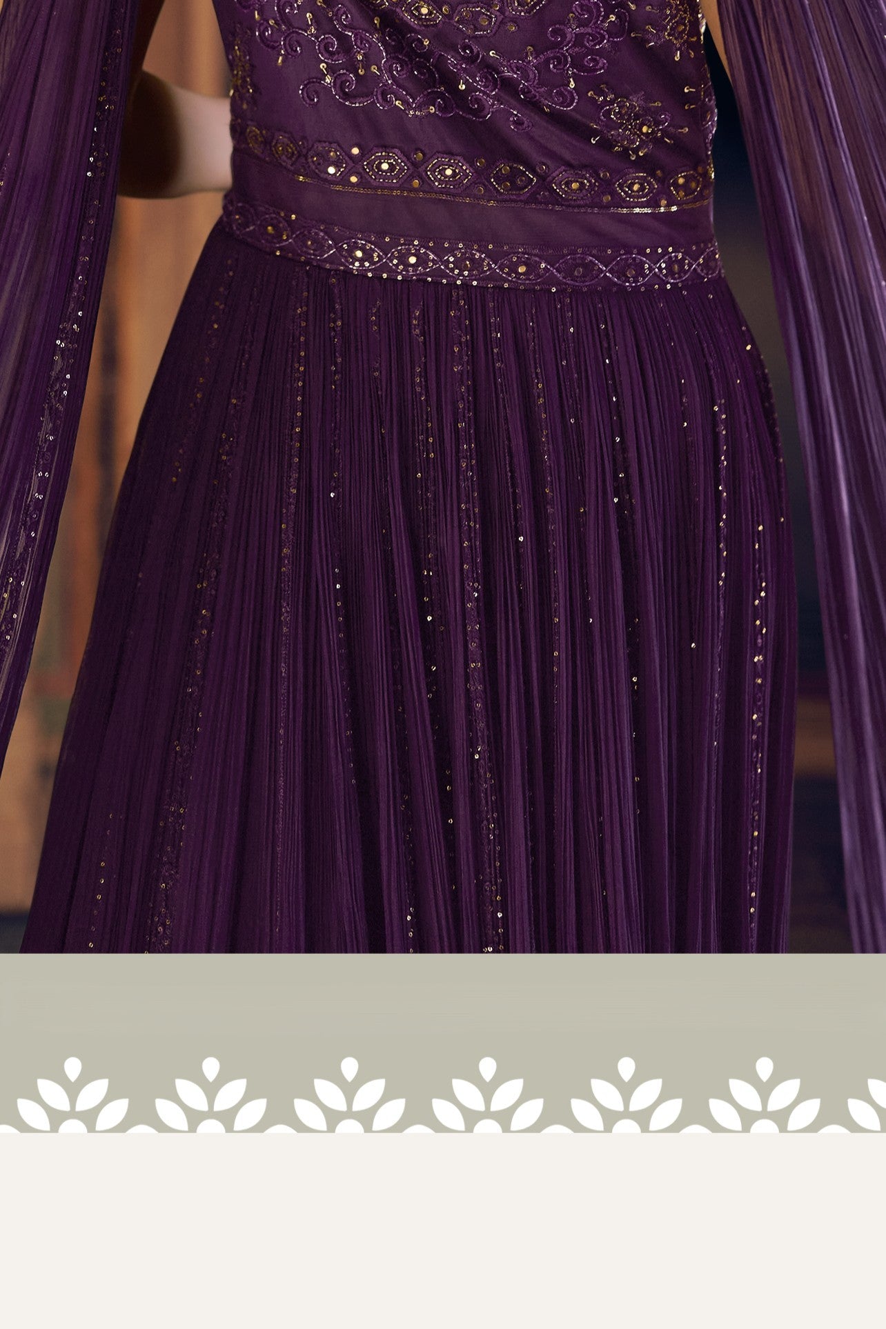 Purple Viscose Shimmer Jacquard Silk Partywear One Piece Gown For Indian & Pakistani Wedding Festival - Sequins & Thread Embroidery Work