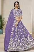 Purple Gray Crushed Organza Lehenga Choli for Wedding with Thread & Sequin Embroidery