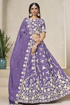 Purple Gray Crushed Organza Lehenga Choli for Wedding with Thread & Sequin Embroidery