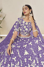 Purple Gray Crushed Organza Lehenga Choli for Wedding with Thread & Sequin Embroidery