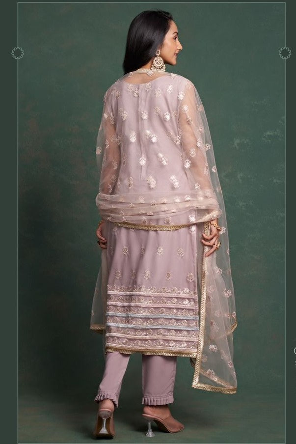 Purple Net Indian Ethnic Wear Kameez with Pant