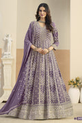 Purple Georgette Anarkali Dress for Wedding with Embroidery Work