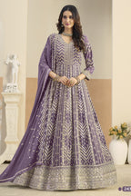 Purple Georgette Anarkali Dress for Wedding with Embroidery Work
