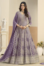 Purple Georgette Anarkali Dress for Wedding with Embroidery Work