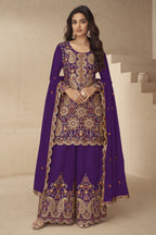 Purple Chinon Silk Plazo Suit for Women with Embroidery
