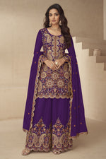 Purple Chinon Silk Plazo Suit for Women with Embroidery