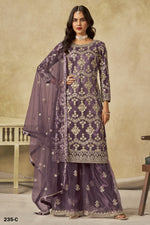 Purple Net Plazo Suit Design for Wedding with Thread and Sequins Embroidery