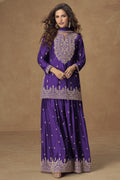 Purple Chinon Silk Palazo with Sequins Embroidery for Pakistani Suits Online USA