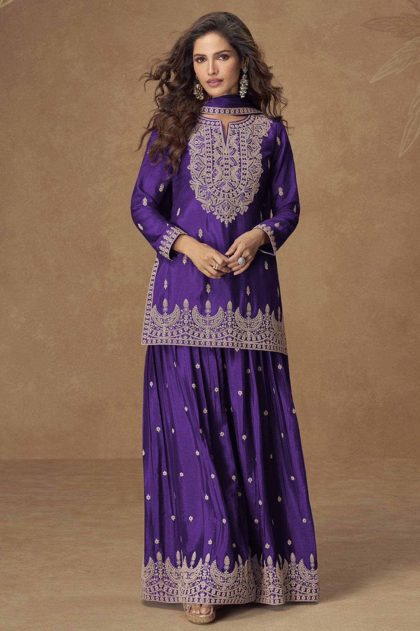 Purple Chinon Silk Palazo with Sequins Embroidery for Pakistani Suits Online USA