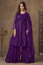 Purple Net Palazzo Sangeet Outfits for Women with Thread and Sequins Embroidery Work