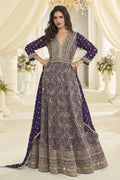 Purple Georgette Anarkali Dress for Sangeet with Zari and Resham Work