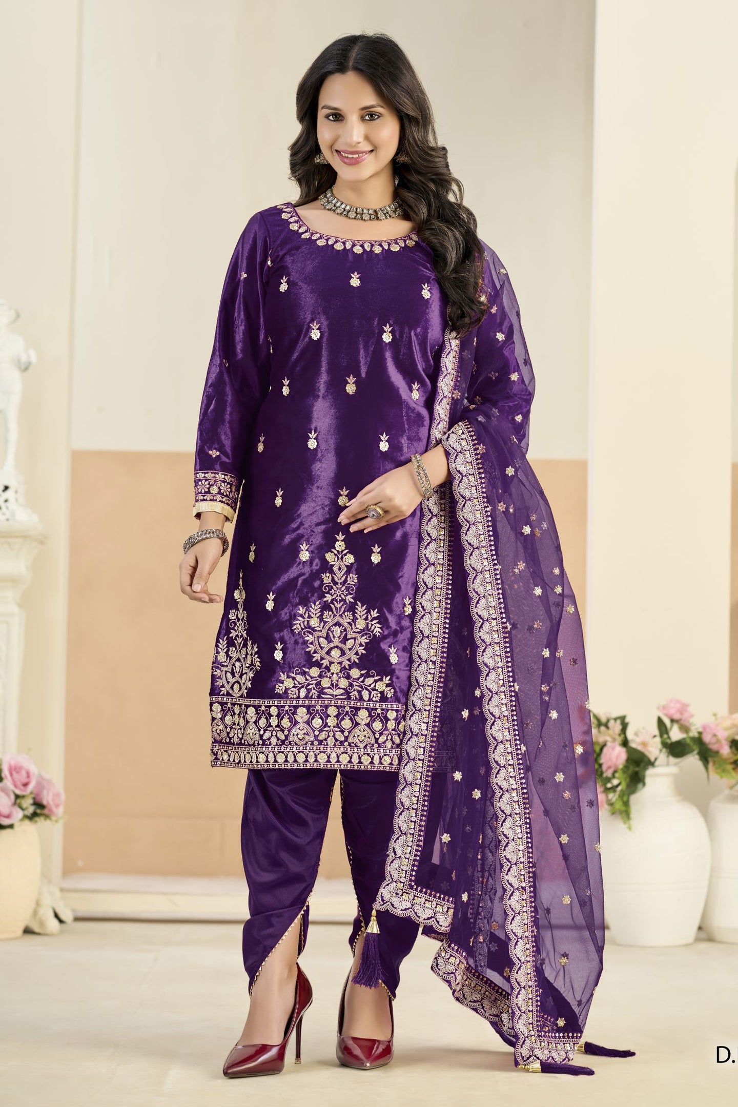 Purple Velvet Suit Women with Zari Work & Sequins Embroidery